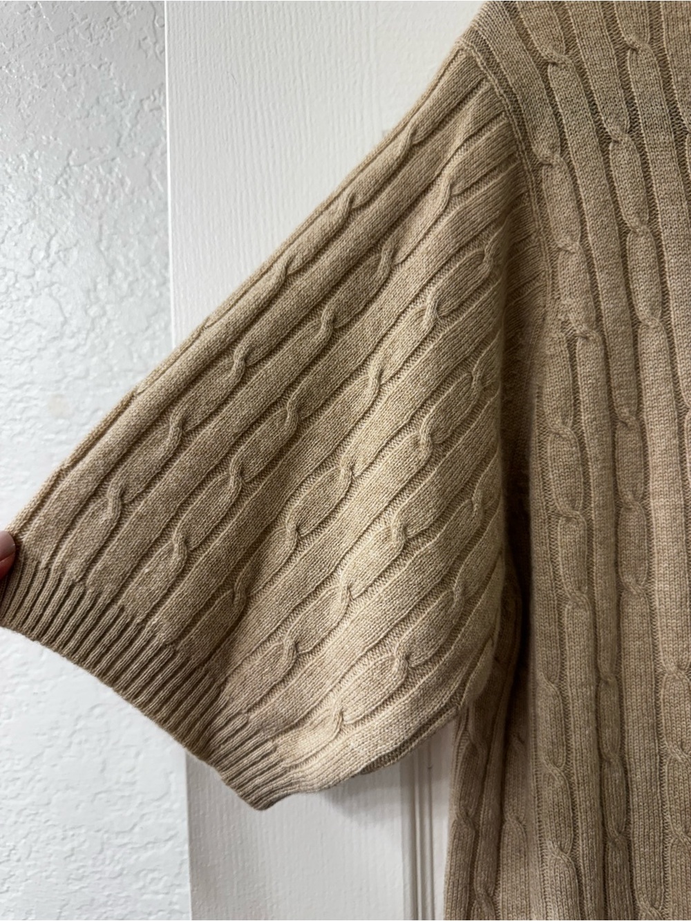Charter Club Beige Cashmere Cable Knit Short-Sleeve Turtleneck Sweater L - Picture 7 of 8